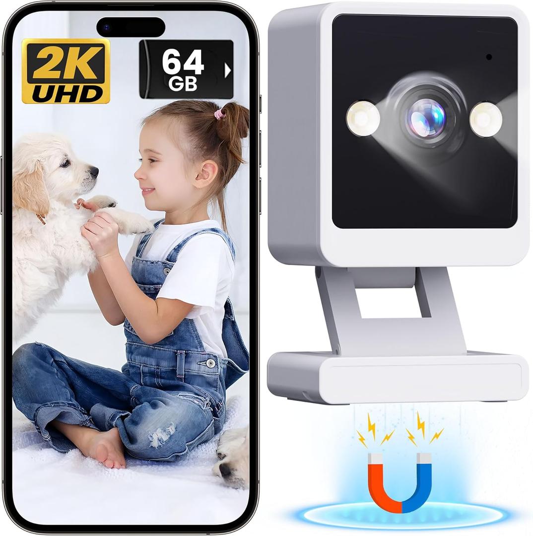 Indoor Camera, 2K Cameras for Home Security with Color Night Vision & Siren, 2-Way Audio for Pet/Dog/Baby/Nanny, 2.4GHz WiFi Camera, 24/7 Cloud & SD Card Storage, Works w/Alexa, with 64GB SD Card (w/64GB SD card 1 Pack White)