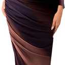 Women's Tie Dye Ruched Long Sleeve Dress Mesh Slim Fit Bodycon Maxi Dresses (Large, Brown)