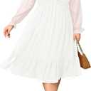 Plus Size Dresses Sweetheart Neckline Long Sleeves Chiffon Party Cocktail A Line Curvy Womens Midi Dress (20 Plus, White)