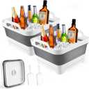 2Pcs Ice Bucket 8.5L Ice Buckets for Parties Collapsible Beverage Tub Large Plastic Drink Buckets Party Portable Foldable Cooler Tub with 2 Scoop for Champagne Beer Sparkling Wine Cocktails