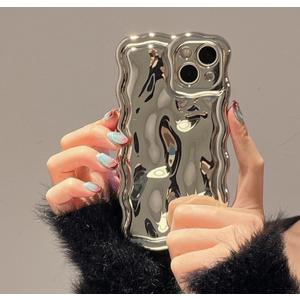 FABSPARK Case for iPhone 13 Pro Max,3D Meteorite Bubble Pattern Electroplate Plating Glitter Curly Wavy Frame Glossy Case,Soft TPU Shockproof for iPhone 13 Pro Max 6.7 Inch,Silvery