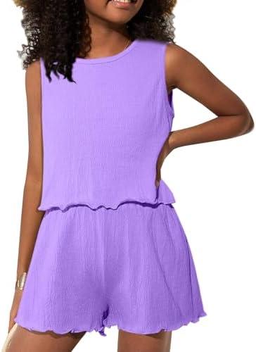 Ecolala Girls' Summer 2 Piece Outfits Sleeveless Tank Tops and Wide Leg Shorts Sets 7-8Y Ecolala Girls' Summer 2 Piece Outfits Sleeveless Tank Tops and Wide Leg Shorts Sets 7-8Y