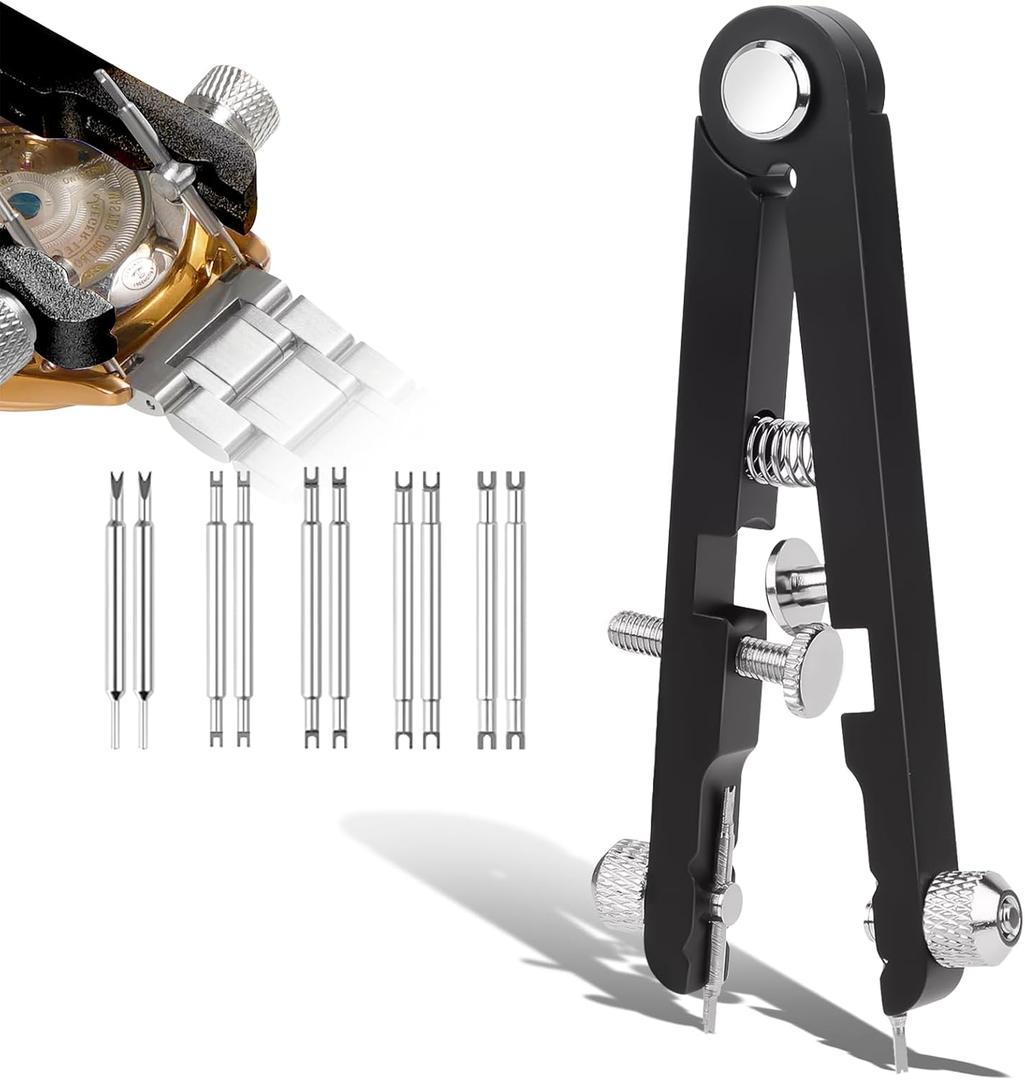 11 Pack Watch Spring Plier Tool Kit Watch Band Bar Tweezers Tool Pliers Including 10 Tips Pin for Watch Disassembling & Replacing (Black)