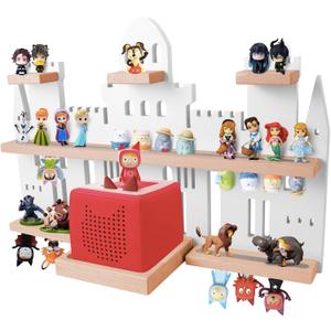 Tonie Shelf for Toniebox, Castle Tonie Shelf Wall Mounted Set,Tonie Figures Tonie Storage,Magnetic Wooden Floating Shelves Compatible with Tonie Box Player Character for Kids Room (White)