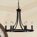 JC TOPA Wagon Wheel Farmhouse Chandelier, 19.69” 6-Light Pendant Light Fixtures, Rustic Hanging Light for Kitchen Island Foyer Hallway, Black