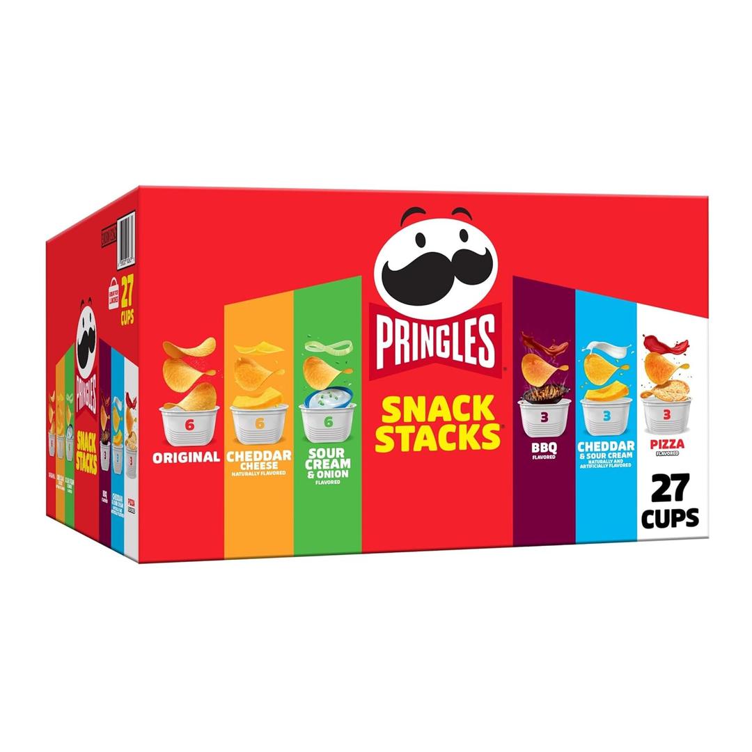 Pringles Potato Crisps Chips, Snack Stacks, Lunch Snacks, Office and Kids Snacks, Variety Pack (27 Cups) (19.5 Ounce (Pack of 1)), Best By: 02/17/26