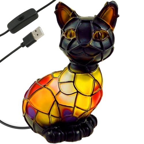 KTZCTPCA Decorative Cat Lamp Handmade Stained Resin Cat Lamp Practical Tabletop Night Light for Living Room Bedroom Study Home Office(1 Piece,Cat B)