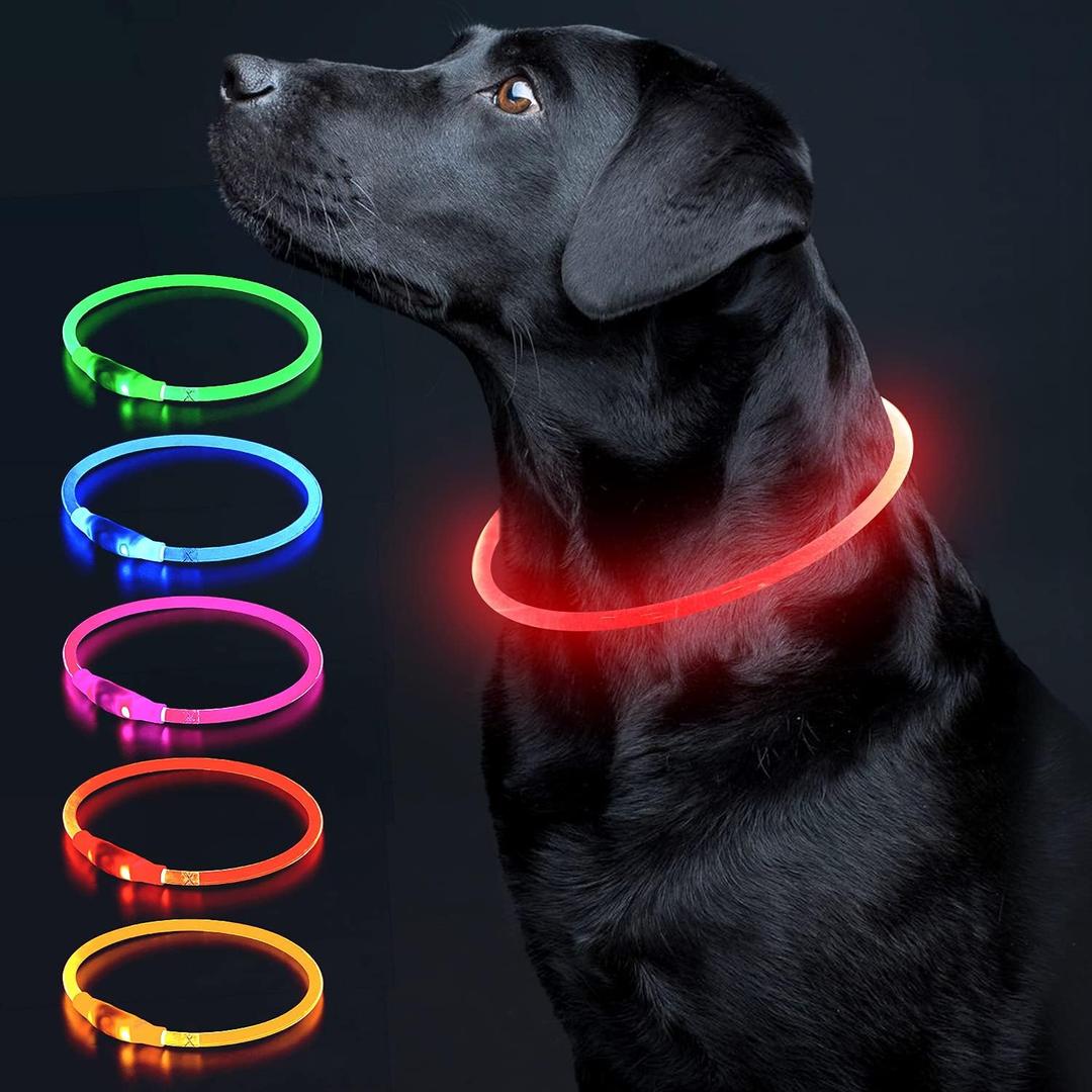 Light Up Dog Collar, Colaseeme LED Dog Collar, 1 Count USB Rechargeable TPU Glow Safety Dog Necklace Light, Dog Lights for Medium Large Dogs (Red)