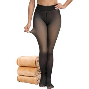 CHRLEISURE Women's Fleece Lined Tights - Fake Sheer Warm Pantyhose Thick Winter Leggings (Size: Medium-Large)