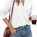 Dokotoo Womens Fall Tops V Neck Long Sleeve Plus Size Tops for Women High Low Blouse Oversized T Shirts for Women White X-Large