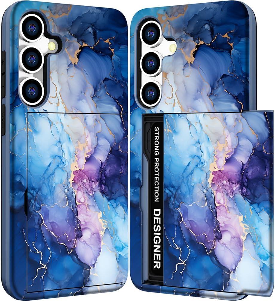 Compatible with Samsung Galaxy S23+ Plus Case Wallet Cute for Women with Design,Rugged Credit Card Holder Slot Protective Phone Skin Cases - Blue Pretty Marble