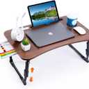 Laptop Desk for Bed, Height Adjustable Laptop Bed Table, Foldable Portable Lap Desk Stand with USB/Storage Drawer/Cup Holder/Slot, Breakfast Tray for Working Reading Writing Eating