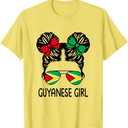 Guyanese Girl Messy Hair Guyana Pride Patriotic Womens Kids T-Shirt ,Yellow,Small
