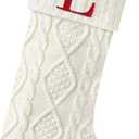 Senneny Christmas Stockings with Initials, 20 Large Embroidered Monogram Knitted Stockings for Family, Kids, Xmas Holiday Party Gifts & Decoration for Fireplace, White, Letter L