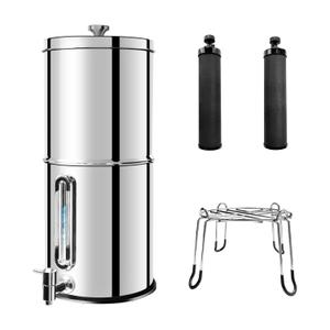 SINCHO 2.25G Gravity Water Filter System with Level Window – 3-Stage Stainless Steel System, 2 Washable Ceramic Filters, No Electricity Needed