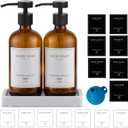 Amber Glass Soap Dispenser - Dish Hand Soap Dispenser for Kitchen, Bathroom Soap Lotion Dispenser with Pump, Refillable Liquid Soap Pump Dispenser Set with Tray, Amber Bottle/Black Pump-pd