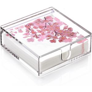 DINGHUO Acrylic Napkin Holder, 7"x 7"x 2.4" Flat Luncheon Napkin Dispenser with Lid, Clear Flip-top Waterproof Paper Napkin Container Organizer for Table, Kitchen, Indoor & Outdoor, Bathroom Vanity