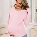 Yousify Womens Maternity Shirts Long Sleeve Round Neck Tops Pregnancy Clothes Loose Fit Casual Blouses with Thumb Holes (Pink, XL)