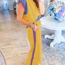 SHEWIN Women's 2 Piece Lounge Sets Casual Short Sleeve Pullover Tops Matching Wide Leg Pants Tracksuit Set (Yellow, XXL)