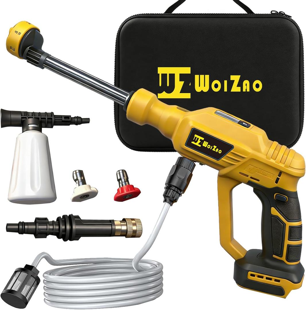 Cordless Pressure Washer Compatible with DeWalt 20V Battery, 800 PSI Portable Handheld Power Washer with 6-in-1 Nozzle Foam Cannon for Car Floor Fence Wall Patio Cleaning (Battery Not Included)