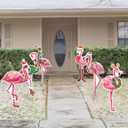 Karenhi 6 Pcs Christmas Flamingo Yard Decorations Pink Flamingo Signs with Stakes Waterproof Tropical Yard Decor for Outdoor Garden Lawn Photo Props Xmas Holiday Party Supplies