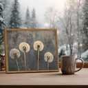 Vintage Dandelion Wall Art, Dark Floral Wall Decor Painting Moody Flower Poster Canvas Prints Picture Rustic Botanical for Living Room Bedroom Farmhouse 16x24 inch Wood Framed