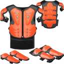 Youth Dirt Bike Gear, JUSTDOLIFE 5 PCS Motorcycle Armbor Protection Jacket, Kids Motorcycle Armor with Knee Pads Elbow Pads Chest Protector Racing for Outdoor Sports, Orange 