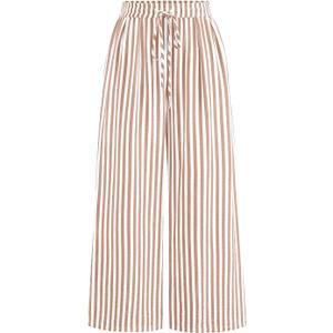 PRETTYGARDEN Womens Pants Elastic Waist Floral Lightweight Palazzo Pants for Women Casual Lounge Wide Leg Pants Woman (Large, Stripe Khaki)