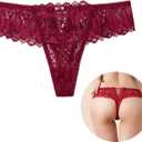 Women's Plus Size Lace Thong Floral Tanga Panties Hollow Out Bikini Sexy Criss Cross Underwear Hot Lingerie Cheeky (Large, Red)