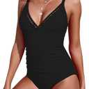 KI LAPHEE One Piece Swimsuits for Women Tummy Control Bathing Suits Modest Swimwear Criss Cross Tapes Large