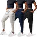 3 Pack Sweatpants Women - Womens Sweatpants with Pockets, Fleece Womens Joggers, Yoga Pants(Large, Black / Navy / Lt. Heather Grey)