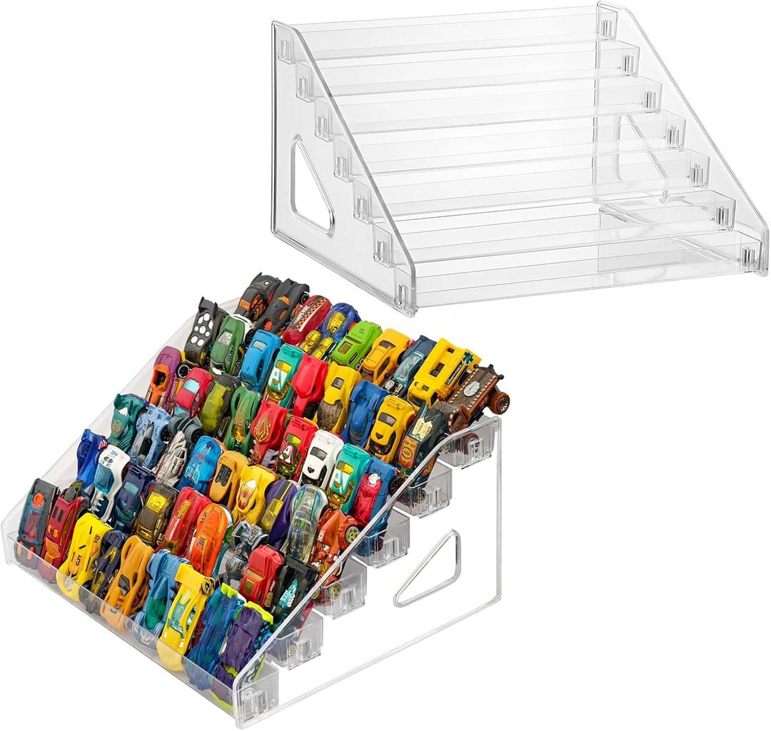 2 Pack Toy Cars Display Shelf for Hot Wheels, Clear 7 Layers Toy Cars Display Case Storage Organizer