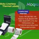 Moqra Sticky Thermal Receipt Paper Rolls (80mm) 3 1/8" x 170' 6 Rolls- Removable Label Compatible with TM-L90ii, TSP654IIsk and Other linerless Label Printers. Works with POS Systems (6 Rolls/Box)