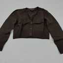 Women's 3/4 Sleeve Button-Down V-Neck Cropped Bolero Shrug Cardigan (M, Coffee)