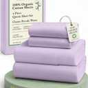 LANE LINEN 100% Organic Cotton Queen Sheets, Low Pill Fade Resistant Classic Percale Weave Bedsheets for Queen Size Bed, 15" Deep Pocket Sustainably Produced Mercerized Cotton Sheeting- Orchid Petal