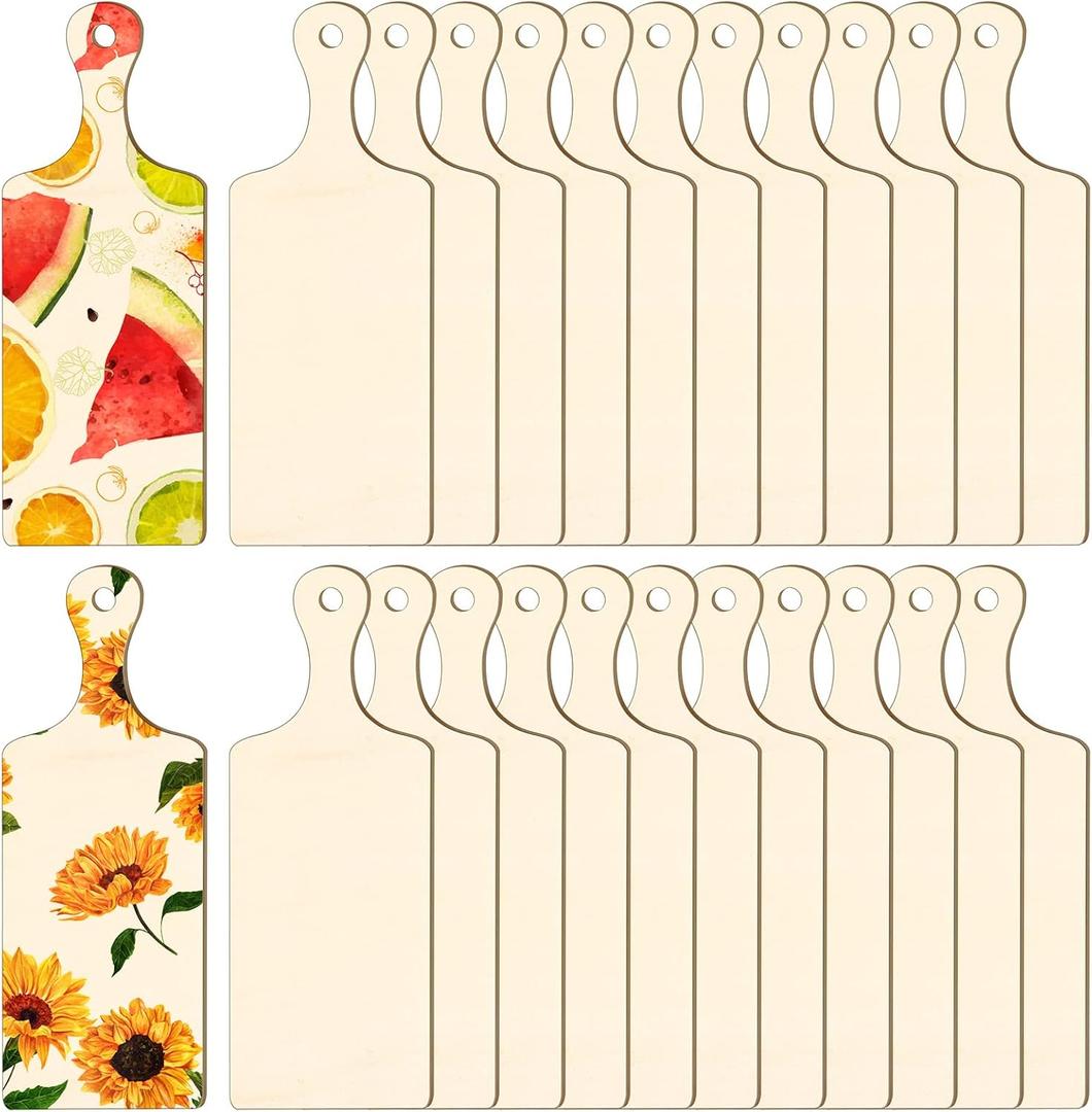 Yinkin 24 Pieces Mini Wood Cutting Board with Handle Wooden Chopping block Paddle Unfinished Mini Cheese Small Serving board Cooking Butcher Block for Crafts Vegetable Kitchen Decor(Small)