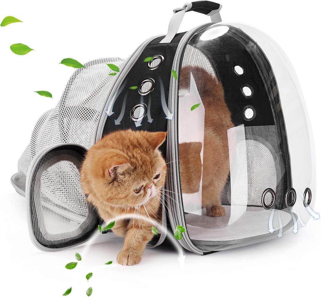 Lollimeow Cat Carrier Backpack, Expandable Bubble Pet Carrier for Cats and Small Dogs, Airline Approved Travel Backpack for Hiking, Walking & Outdoor Adventures - Supports up to 14 lbs, Back Expandable-Black