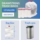Reli. Tall Kitchen Drawstring Trash Bags 13 Gallon | 500 Count Bulk | Kitchen Garbage Bags | White | 13 Gallon - 16 Gal Capacity