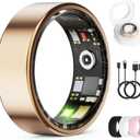 Smart Ring for Women & Men, Health Tracker Ring with Heart Rate, Blood Oxygen,Blood Pressure, IP68 Waterproof Fitness Ring, Sleep Tracker for iPhone and Android, No APP Fee (Rose Gold, 14#)
