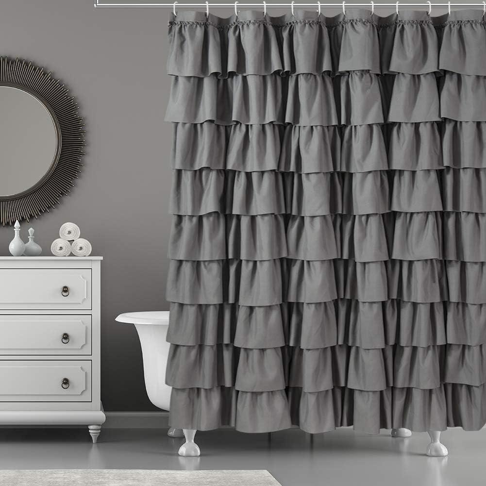 Gray Ruffle Shower Curtain, Elegant Fabric, Soft & Fluffy, 72x72, Stylish Bathroom Decor, Durable, Easy Care, Classic & Beautiful Ruffled Design for Women's Bathroom (Grey)