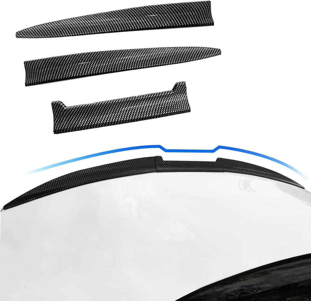 Universal Carbon Fiber Pattern Spoiler for Sedan, Coupe, Hatchback | 3-Section Adjustable & Cuttable | No-Drill Installation with 3M Tape | 40-55 Inches