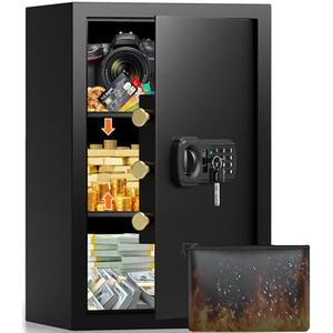 21.65"H Large Safe Box for Home, 5.0 cu ft Anti-Theft Safe with A4 Fireproof Bag, Steel Security Safe with Keypad Lock, Backup Keys, External Power Supply Box, Document Safe for Cash Medicine Document