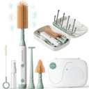 Electric Baby Bottle Brush Cleaner, 8-in-1 Travel Kit with Storage Box, Food-Grade Silicone, Waterproof, Long Battery Life, Portable Baby Bottle Cleaner Brush Set, Ideal Gift for Parents & Babies (Eco Green)