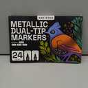 ARTISTRO 24 Metallic Dual-Tip Acrylic Paint Markers for Rock, Canvas, Glass, Wood, & More Fine + Dot Tips