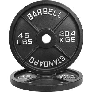 Fitvids Olympic Cast Iron 2-Inch Weight Plate for Strength Training & Weightlifting, Multiple Weights Available, 45LB (Pair)