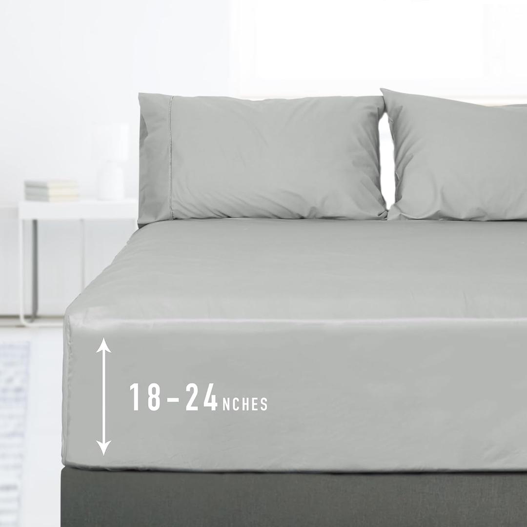 Sunflower California King Fitted Sheet, 1-Piece Extra Deep Pocket Fitted Bottom Sheet 22", 100% Cotton Sateen Soft Breathable, Silver Gray