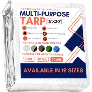Large Waterproof Tarp - Heavy Duty 20 Mil Thick Poly Tarpaulin Ideal for Canopy Tents, Boats, RV or Pool Covers - Multipurpose Protective Tarps with Grommets for Indoor and Outdoor Use | 16' x 20'