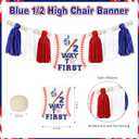 Baseball 1/2 Birthday Decorations Kit - Includes 1/2 Way to First Banner, High Chair Garland, Cake Topper, Soft Crown & Photo Backdrop for 6-Month Rookie Party