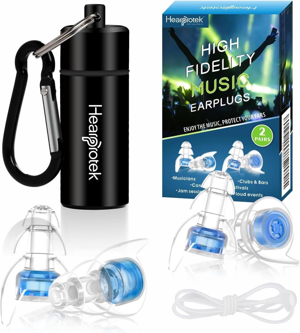 Hearprotek Concert Ear Plugs, 2Pairs Reusable high Fidelity Musician Ear Plugs for Concerts Loud Music-Noise Reduction Ear Protection earplugs for Rave,Festival,Music,Tinnitus Relief (Blue)