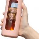 Glass Water Bottle with Sleeve  BPA-Free, 16oz Leakproof Refillable Bottle, Clear & Insulated, Eco-Friendly & Aesthetic Design for Gym, Travel, Office (Blush Pink)